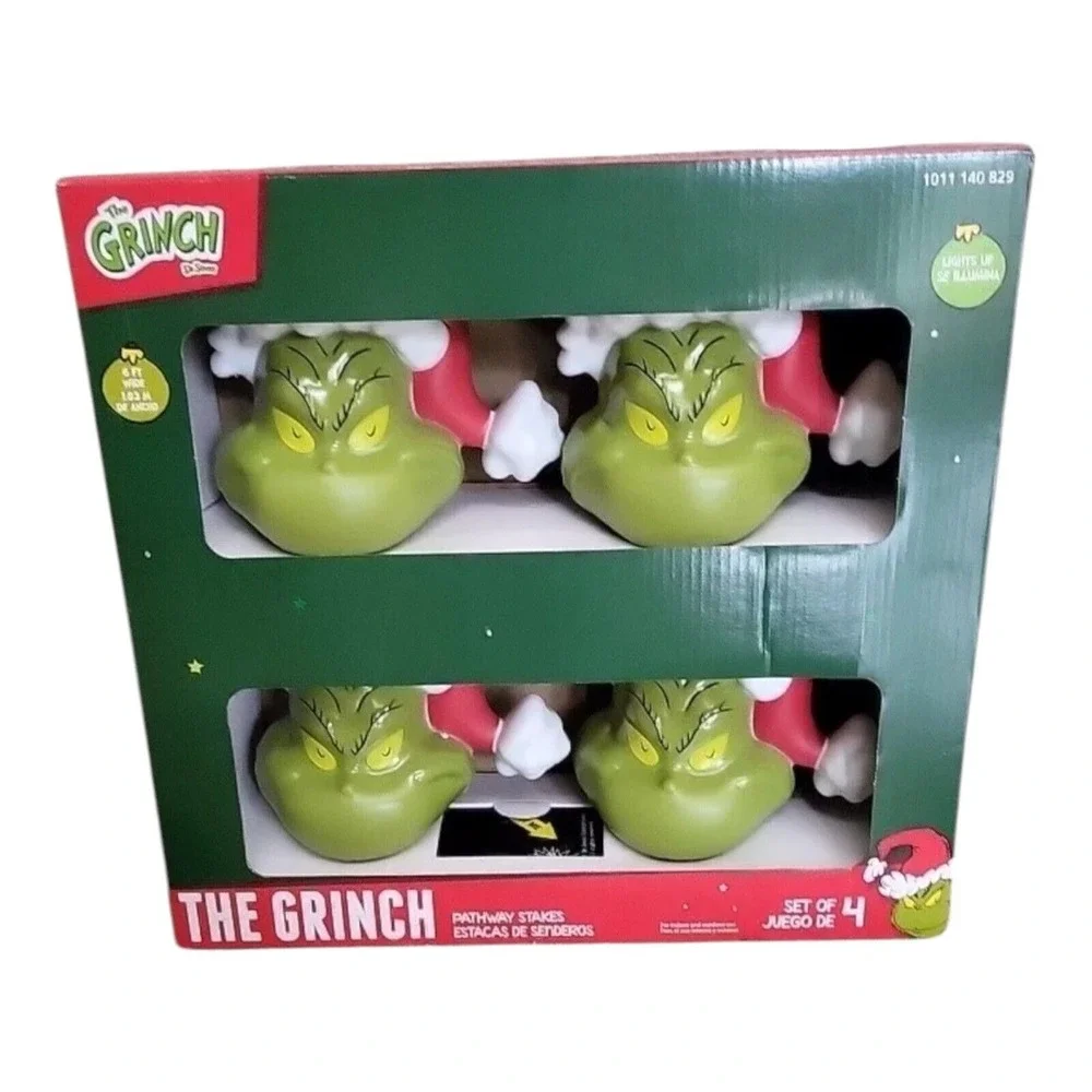 Christmas Grinch Battery-Operated Pathway Stakes (4‎ Count) With Santa Hat LED